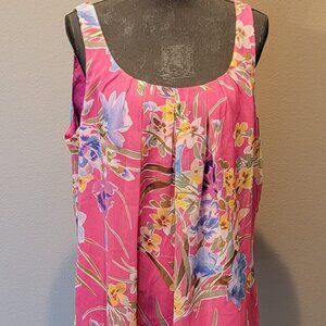 Bright Flowers XL Sleeveless Top with Pleats